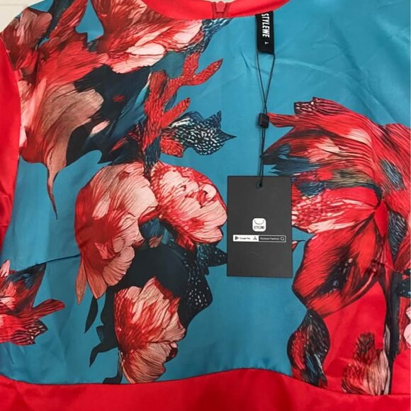 NWT beautiful red pattern high low dress size Large - Picture 5 of 5